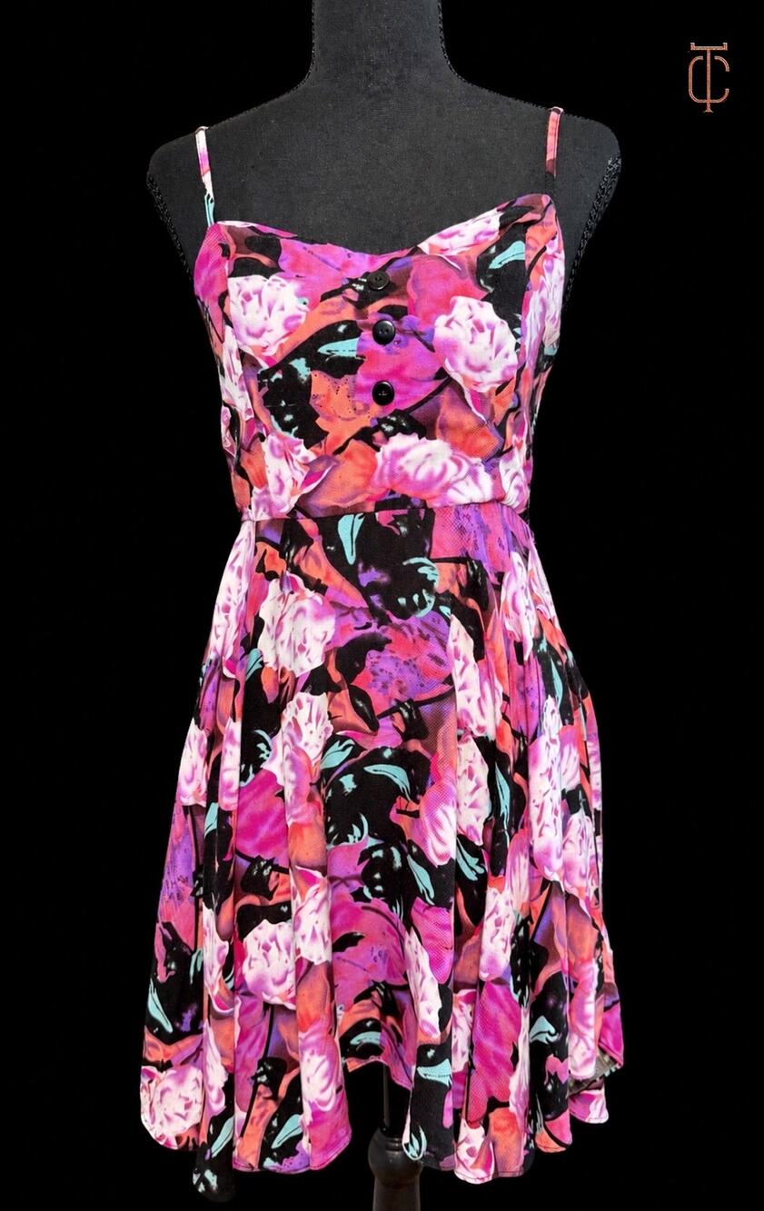 MINKPINK Women's Multicolor Floral Fit & Flare Midi Dress Spaghetti Strap Size S